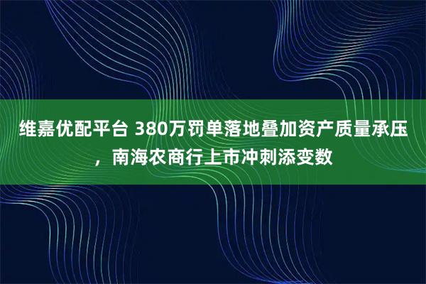 维嘉优配平台 380万罚单落地叠加资产质量承压，南海农商行上市冲刺添变数